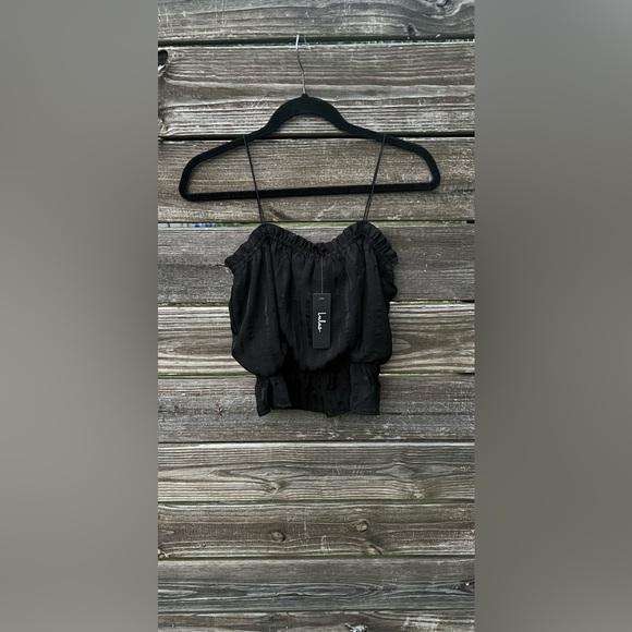 NWT Lulu's Black Peplum Spaghetti Strap Satin Ruffle Camisole Whimsical Boho Med - Picture 3 of 10